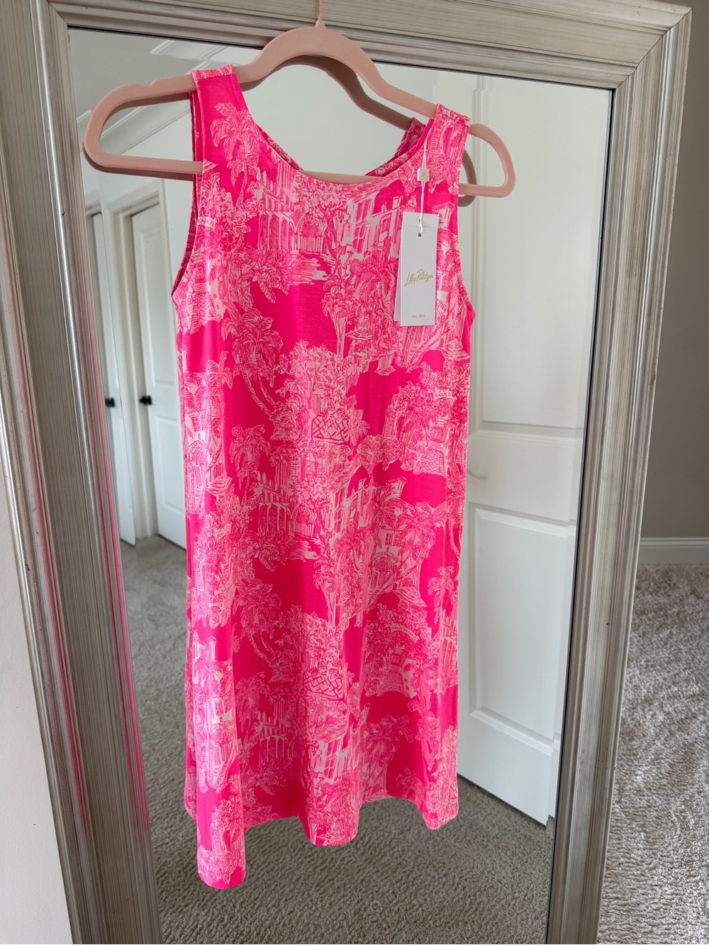 Lilly Pulitzer Kristen Hot Pink and White PB anniversary toile Dress